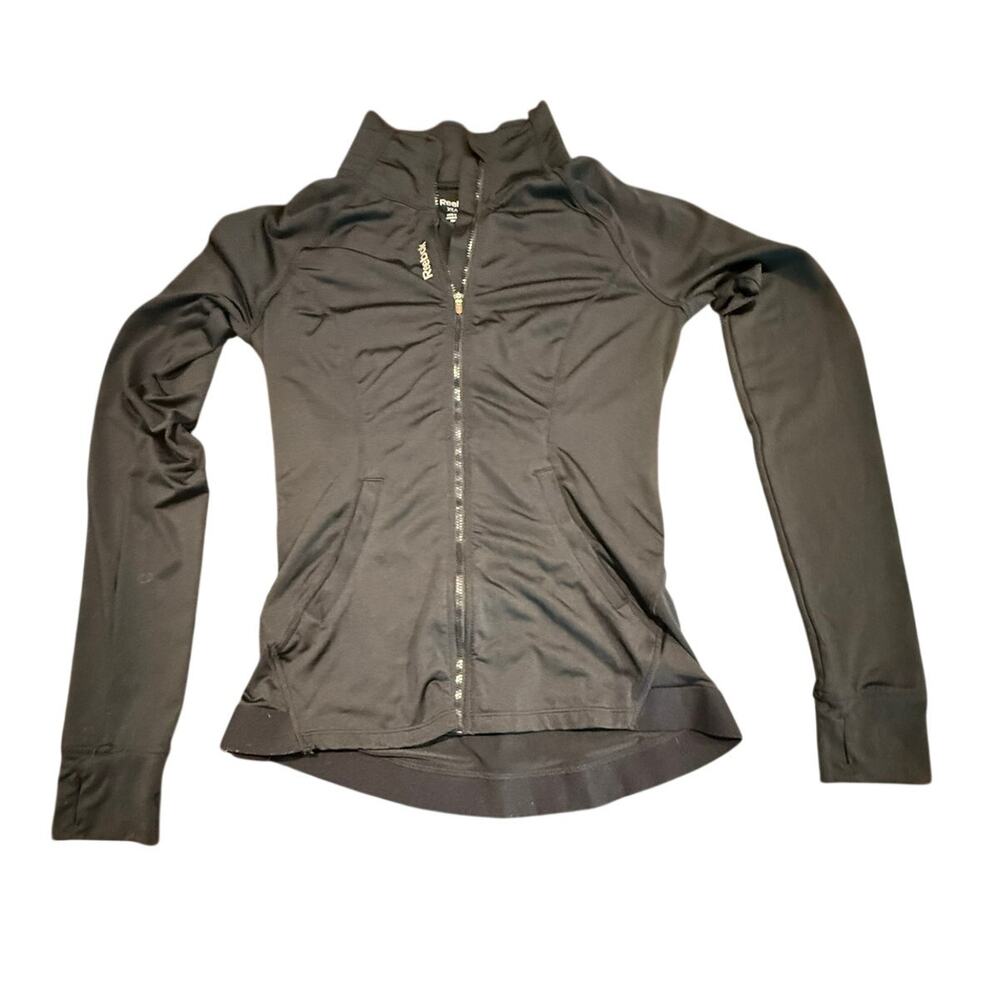 Reebok Women's Black Full-Zip Track Activewear Jacket Size Extra Small